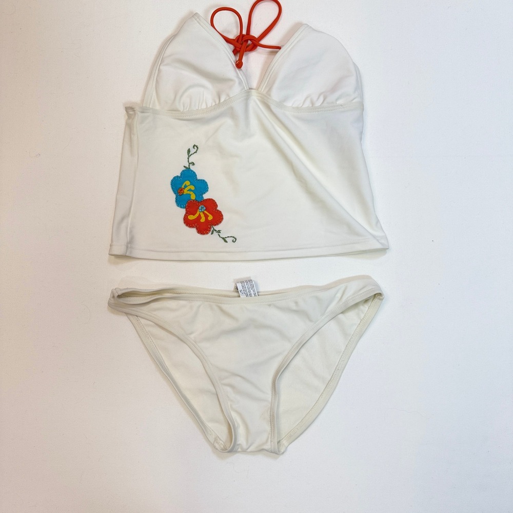 CHRISTINA White Floral Embroidered Tankini Bikini Set Size L